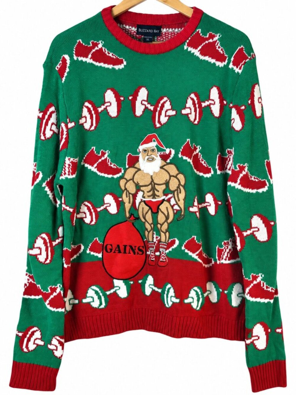 Ugly Christmas Sweater Mens XL Bodybuilder Santa Gains Weightlifting